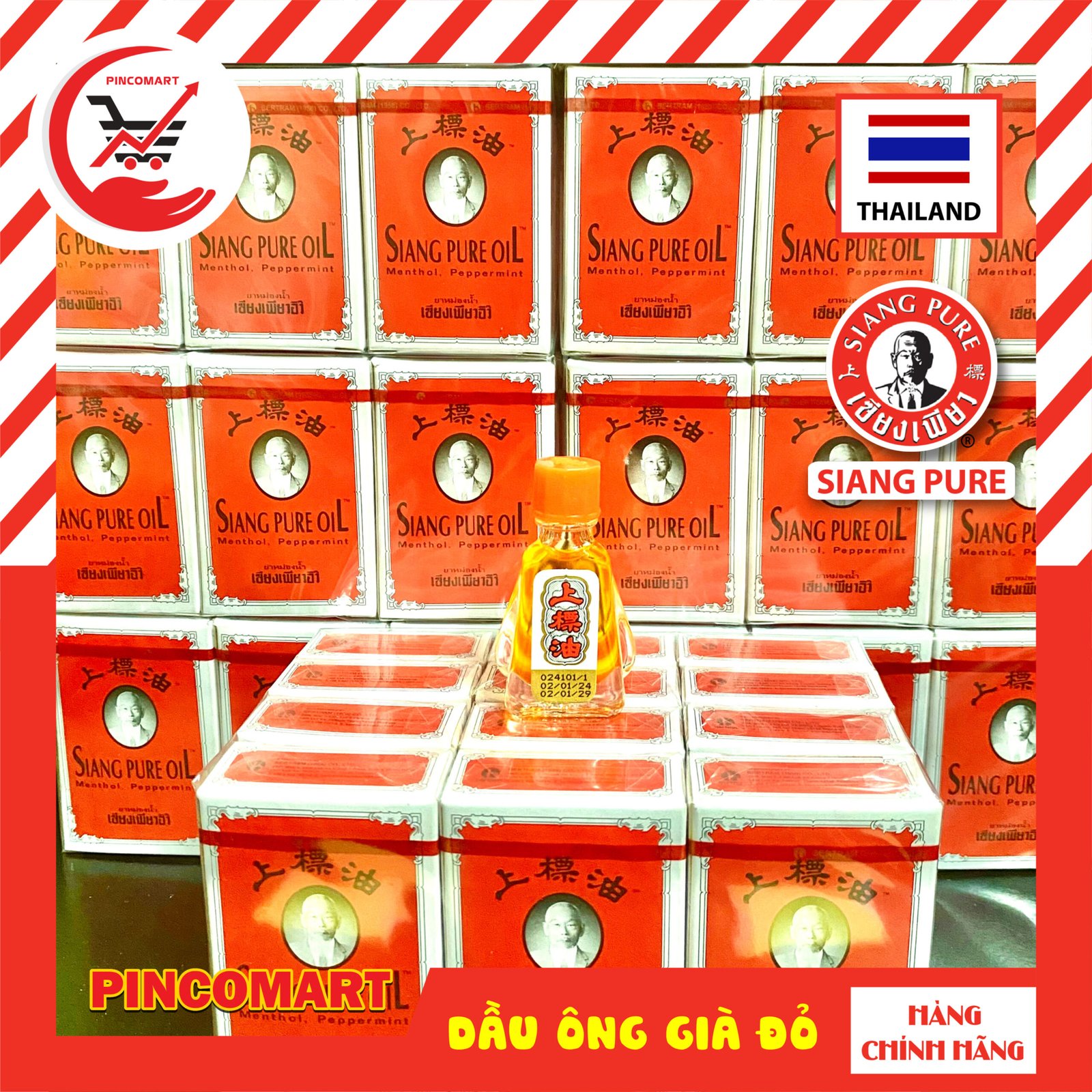 (Lốc 3ml - 7ml) Dầu Gió đỏ ông già chữ màu đen hiệu Siang Pure Oil Thái Lan - Hàng nhập khẩu Thái - Ảnh 5